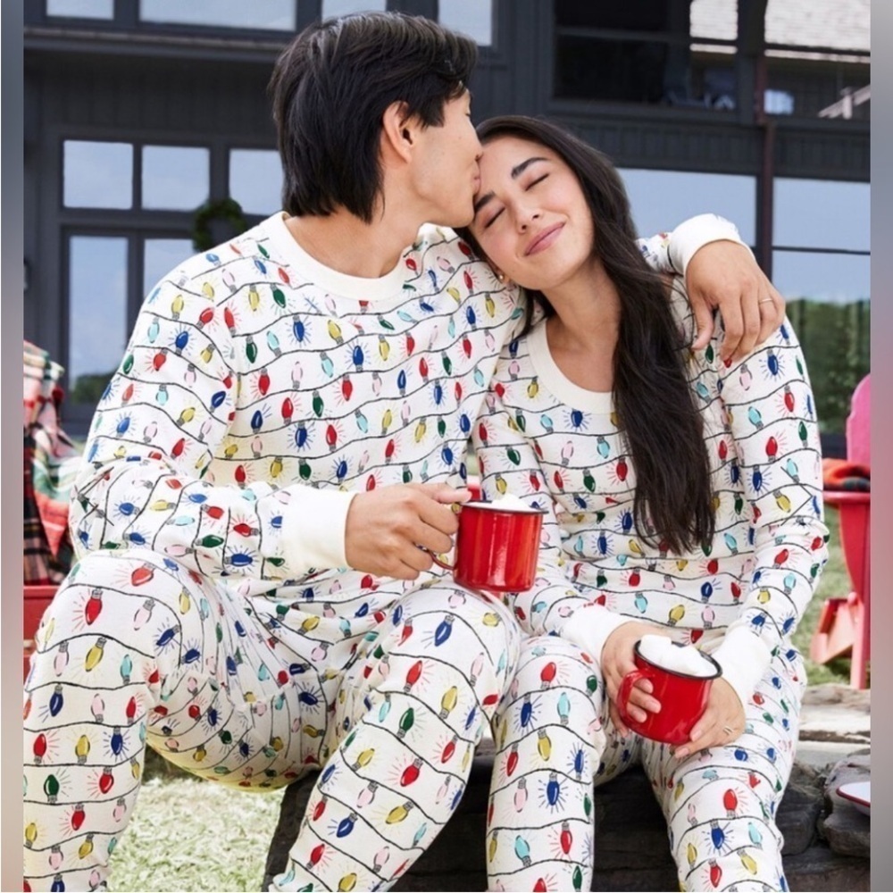 Hanna Andersson Organic Cotton Bright Bulbs Holiday Print Long John Pajama Set S